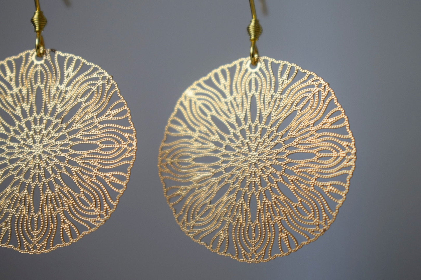 Ornament necklace for women, Mandala earrings, Stainless steel gold plated necklace, Boho filigree pendant, Mandala jewelry, Gift for her