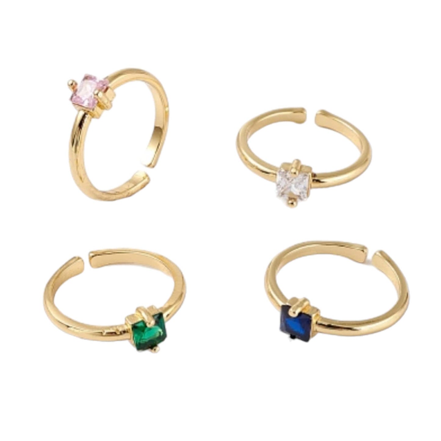 Zirkonia Ring, Zierlicher Manschettenring, 18k vergoldet, Grüner Kristallring, Alltäglicher Rechteckring, Zirkonia Schmuck, Geburtstagsgeschenk für sie