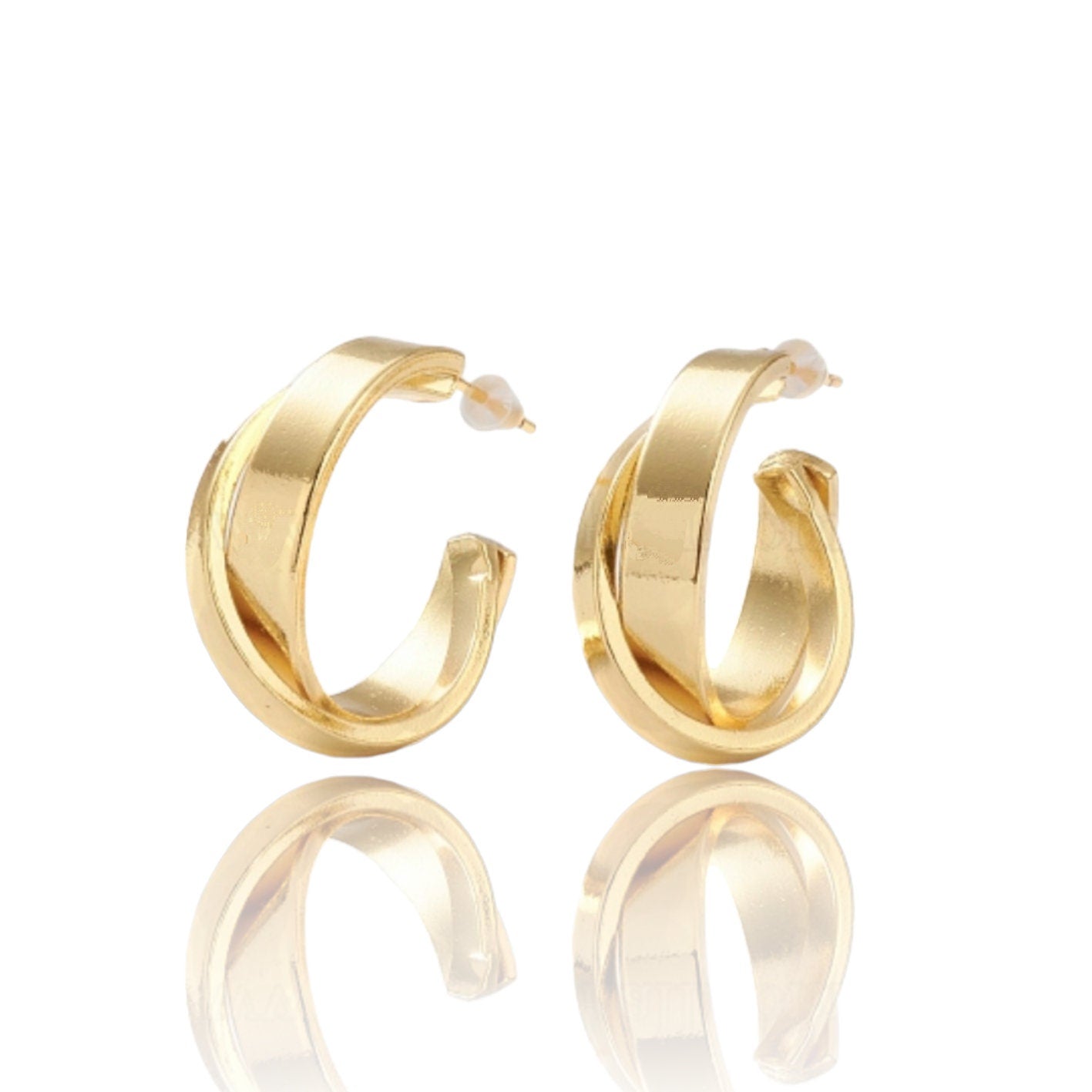 Goldene Creolen • Statement-Ohrringe • Moderne Ohrringe in C-Form • Ohrstecker • zierliche minimalistische Ohrringe • Perfektes Valentinstagsgeschenk für Sie