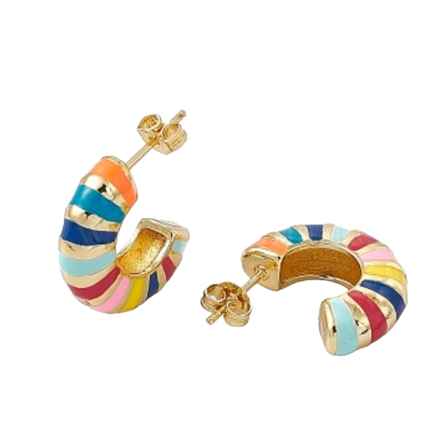 Halbkreis-Ohrstecker aus buntem Emaille, Halbkreis-Ohrringe, 18 Karat vergoldete C-förmige Ohrringe, Statement-Ohrringe, Modern, Geschenk für Frauen