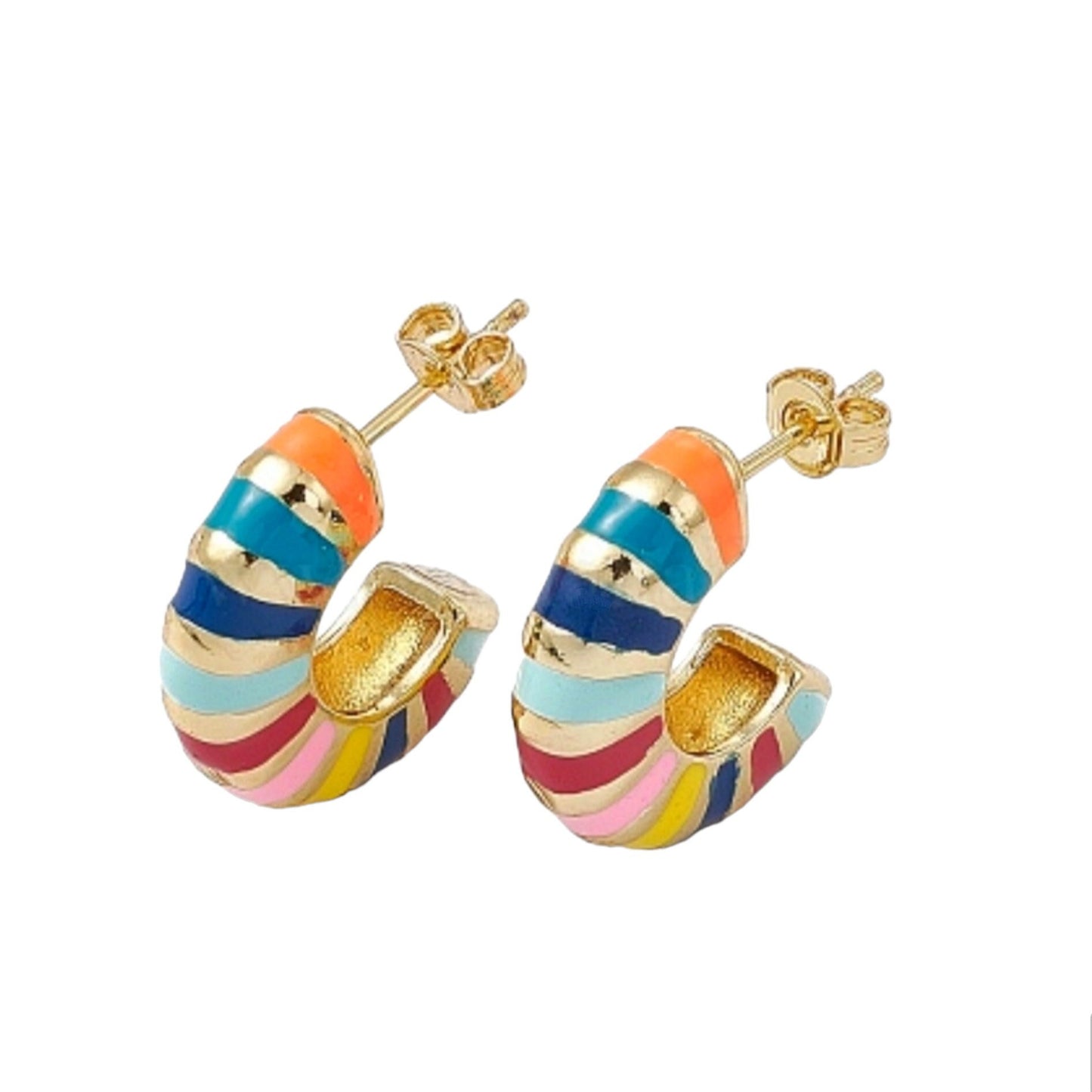 Halbkreis-Ohrstecker aus buntem Emaille, Halbkreis-Ohrringe, 18 Karat vergoldete C-förmige Ohrringe, Statement-Ohrringe, Modern, Geschenk für Frauen