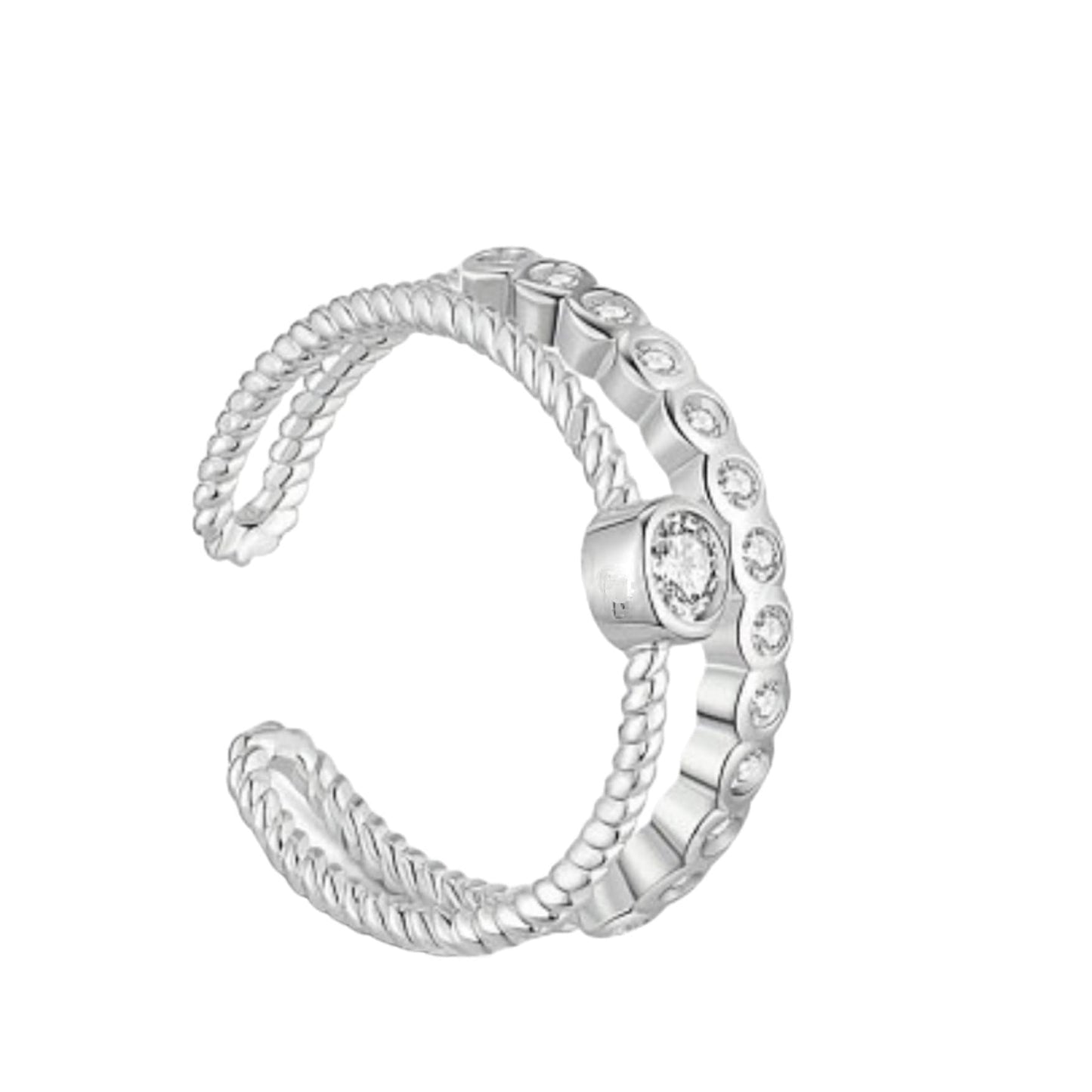 925 Sterling Silber Doppelbandring mit Zirkonia, Stapelring Sterling Silber Ring, offener 925 Sterling Silber Ring, Unikat Ring
