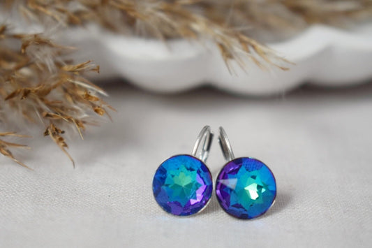 Bermuda Blaue Ohrringe, Strass Ohrringe, Glas Hängeohrringe, Dunkelblaue Ohrringe, Kristall Ohrringe, Elegante Ohrringe