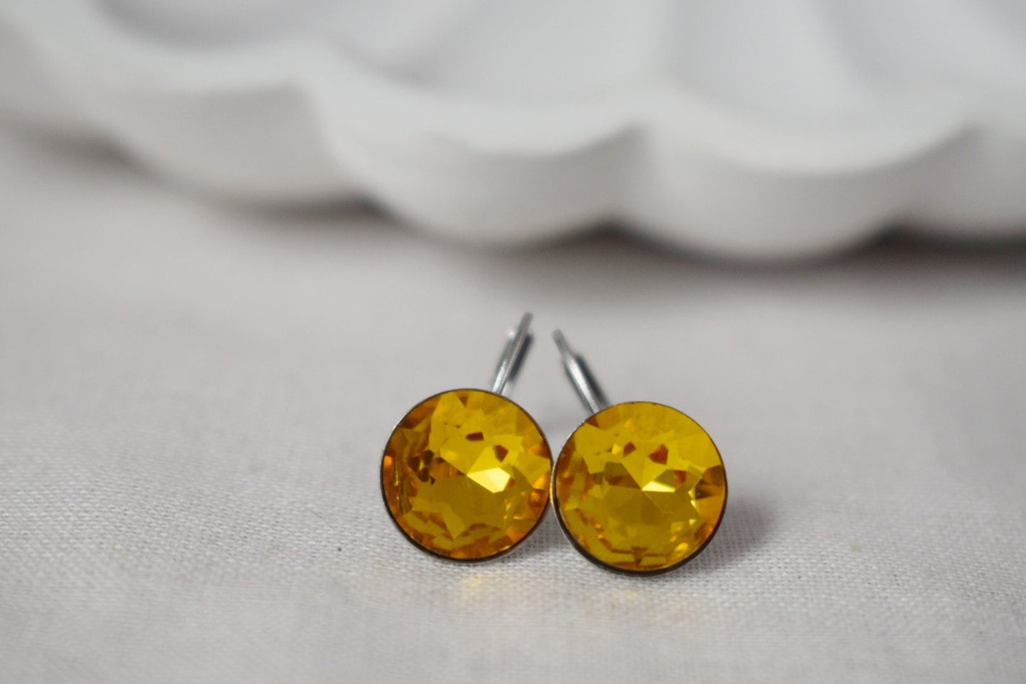 Yellow Rhinestone Earrings, Faceted, Crystal Earrings, 10mm, Glass Dangle Earrings, Small Elegant Leverback Earrings, Jewelry Gift For Her