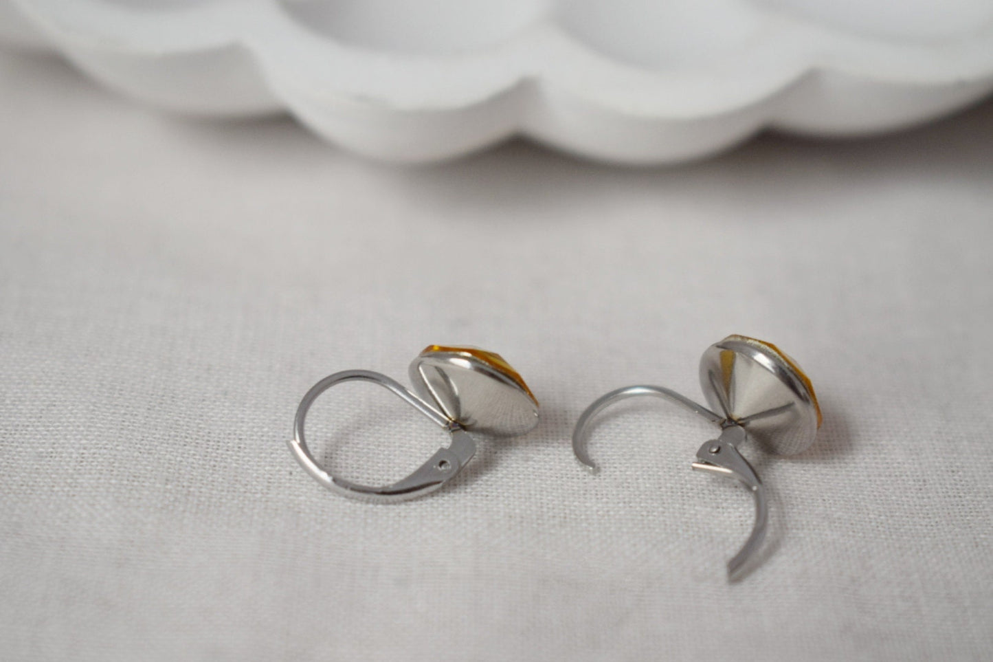 Yellow Rhinestone Earrings, Faceted, Crystal Earrings, 10mm, Glass Dangle Earrings, Small Elegant Leverback Earrings, Jewelry Gift For Her