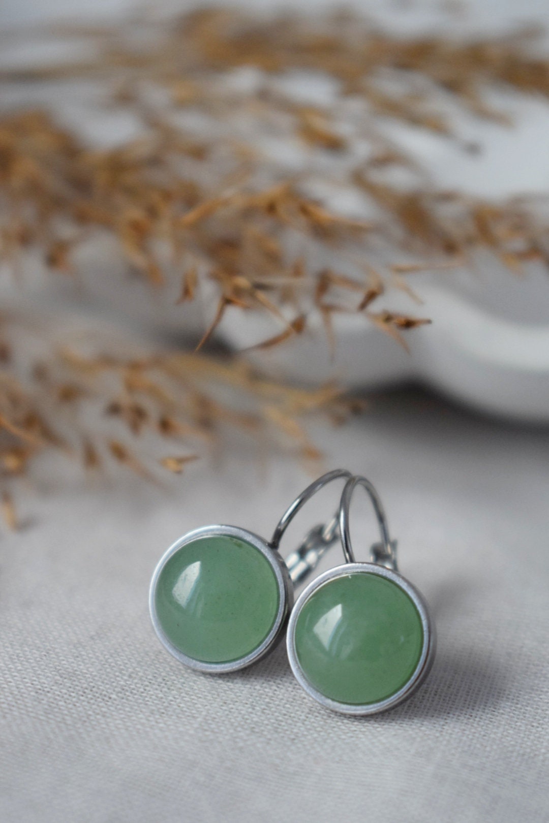 Aventurin-Ohrhänger, Schmuck mit grünem Edelstein, Chakra-Geburtsstein, Leichte Ohrringe, Bestes Weihnachtsgeschenk, Kleine Unisex-Ohrringe