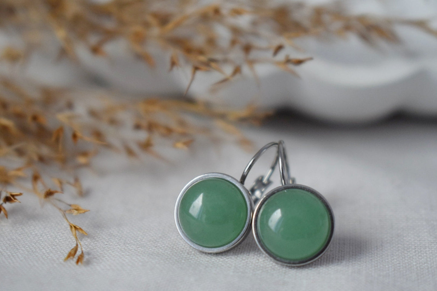 Aventurin-Ohrhänger, Schmuck mit grünem Edelstein, Chakra-Geburtsstein, Leichte Ohrringe, Bestes Weihnachtsgeschenk, Kleine Unisex-Ohrringe