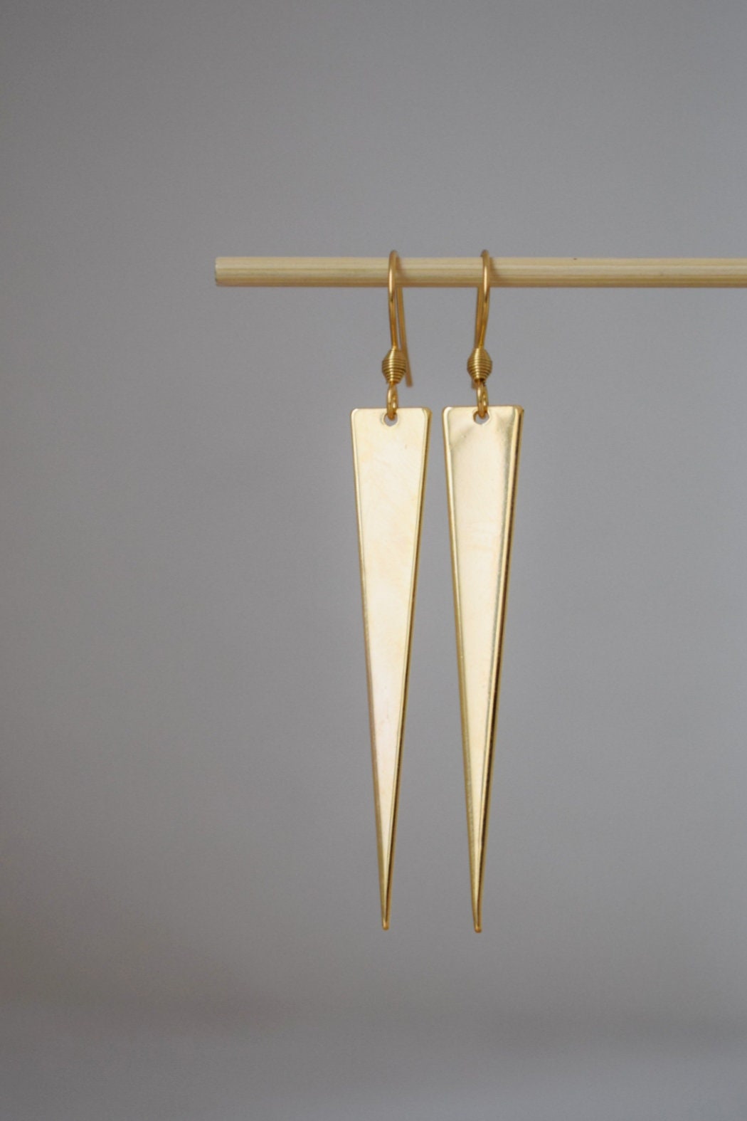 Triangle pendant earrings, Long geometric hanging dangle and drop earrings, Gold plated jewelry, Gift for herBest christmas gift