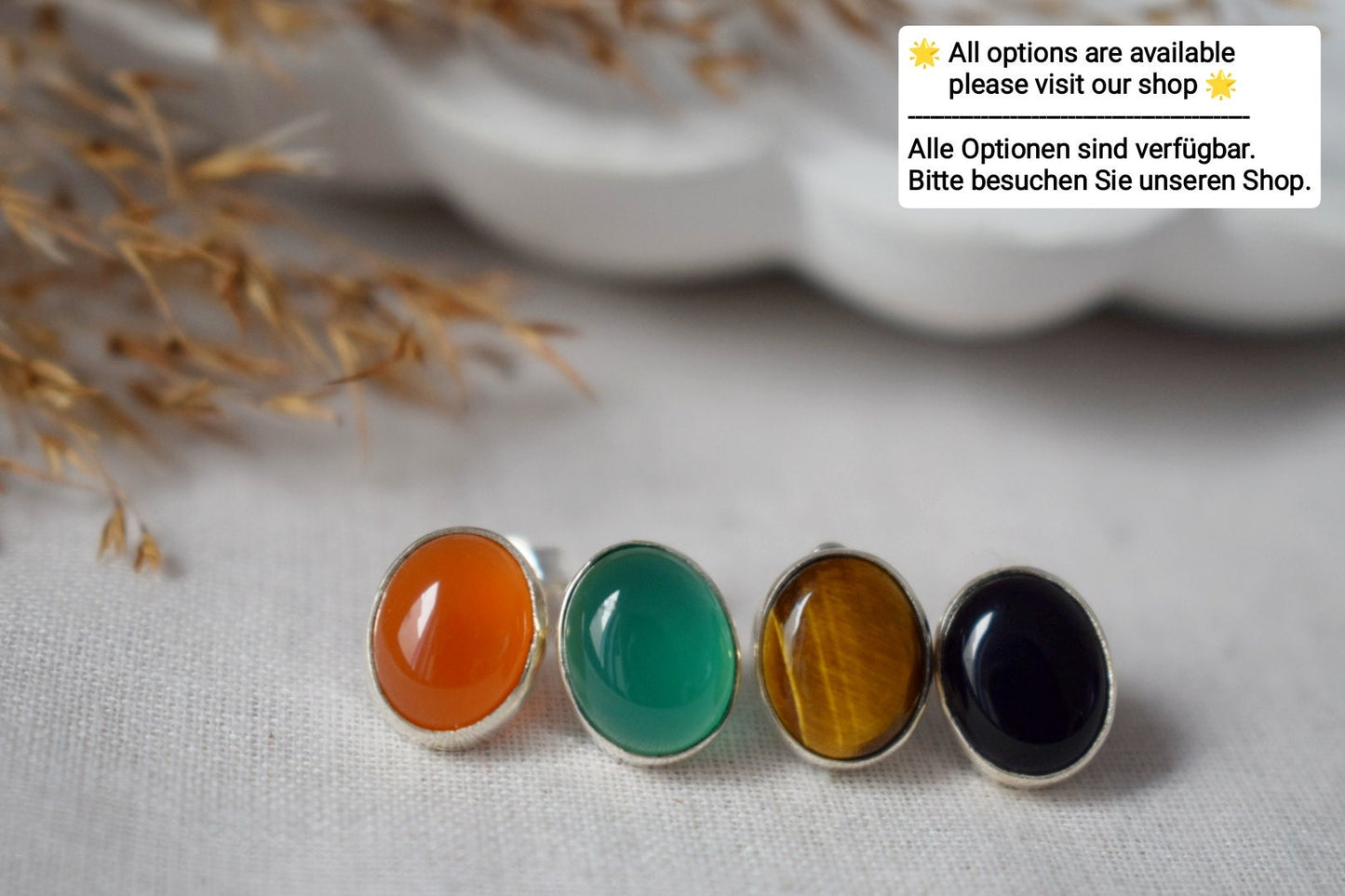 Sterling Silver Onyx Stud Earrings • Natural Black Gemstone • 925 Handmade Jewelry Gift