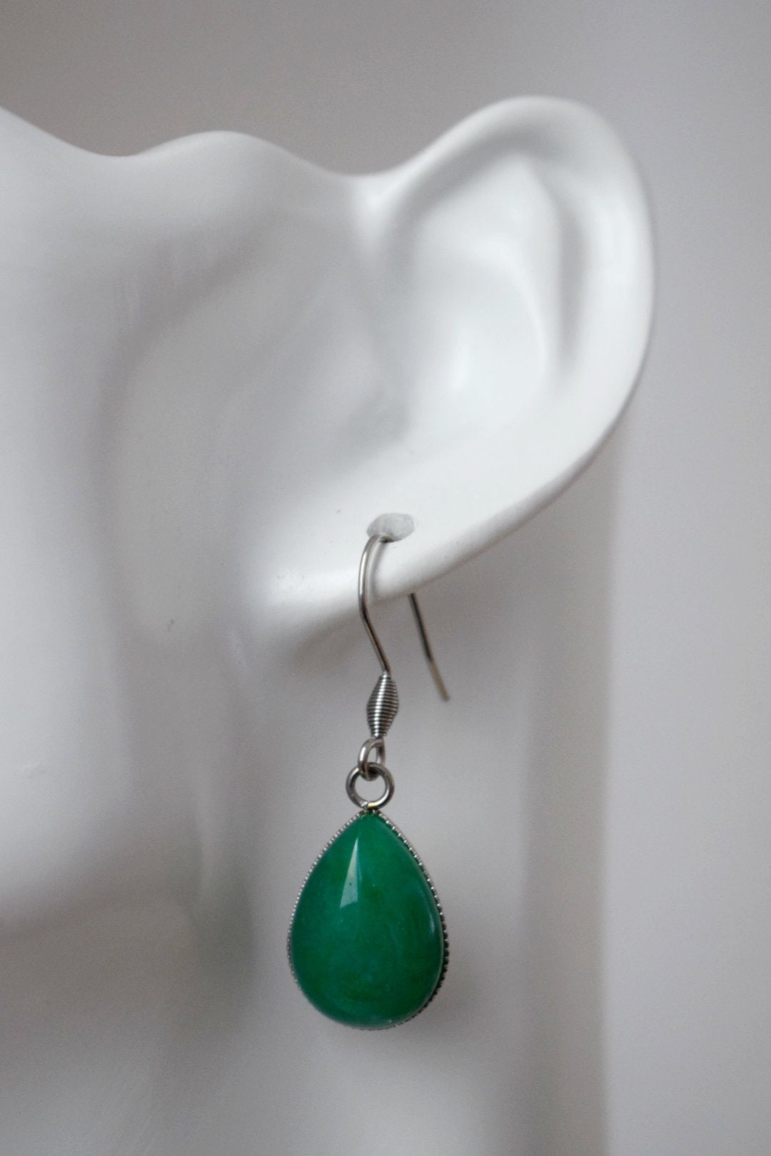 Green jade teardrop earrings, Gemstone dangle and drop hanging earrings, Jade jewelry, Gift for womenBest christmas gift