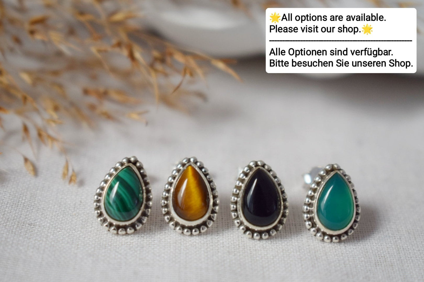 Tropfenförmige Tigerauge Ohrstecker, 925 Sterling Silber, kleiner brauner Edelstein Schmuck, Natürlicher Heilchakra Stein, handgefertigtes Schmuckgeschenk