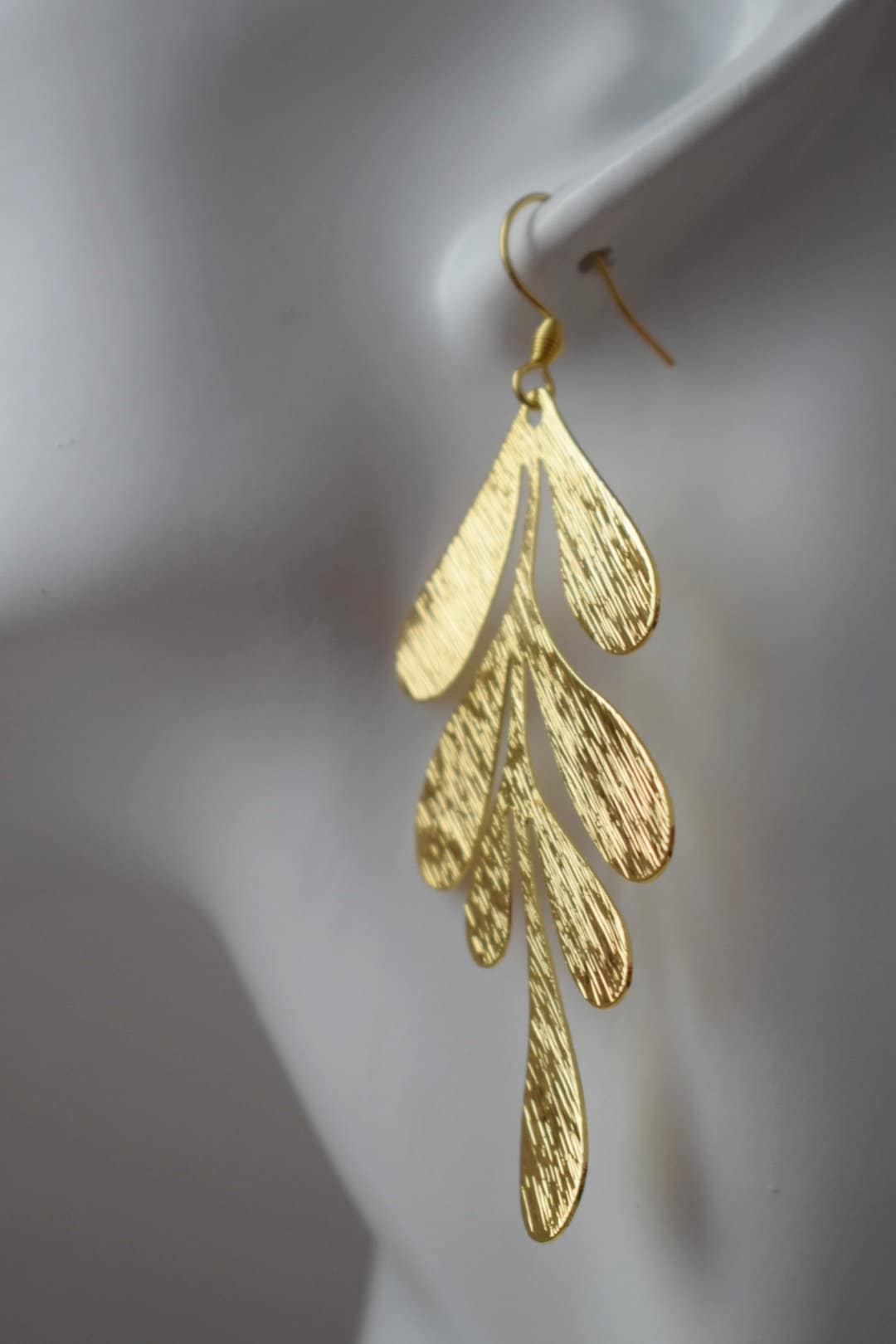 Lange Blattohrringe für Frauen, 18 Karat vergoldet, Blattohrringe, Edelstahlohrringe, Boho-Statement-Ohrringe, Blattgoldschmuck