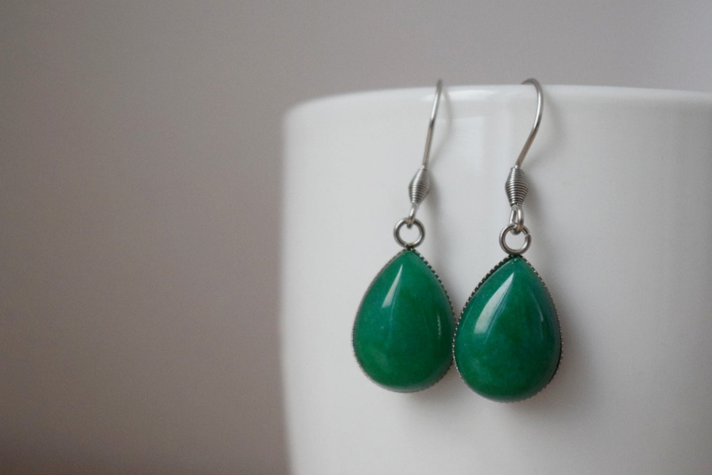 Green jade teardrop earrings, Gemstone dangle and drop hanging earrings, Jade jewelry, Gift for womenBest christmas gift