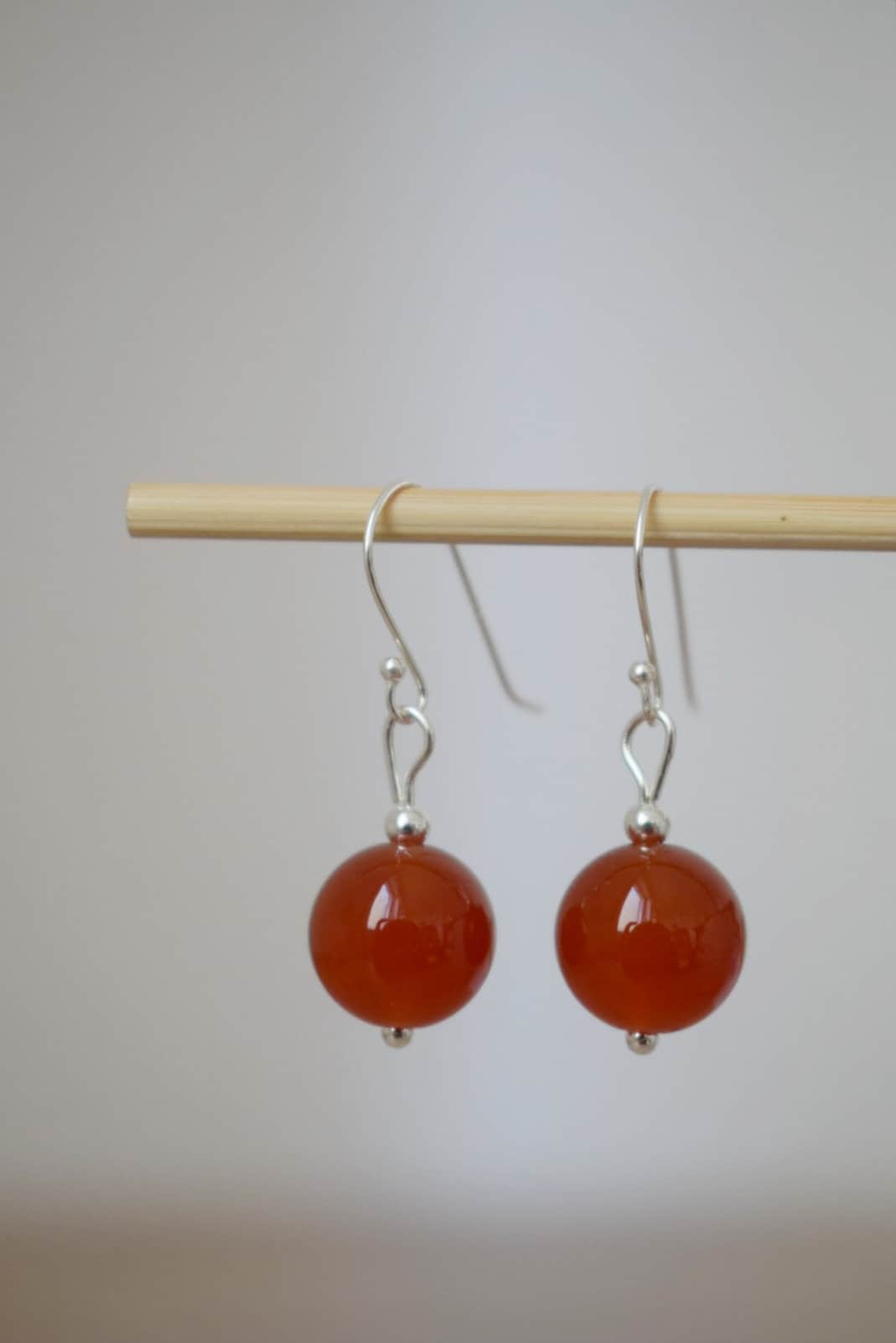 Carnelian Earrings Sterling Silver, Gemstone Dangle Earrings, Carnelian Jewelry, Natural Stone Bead, Jewelry Gift For Her