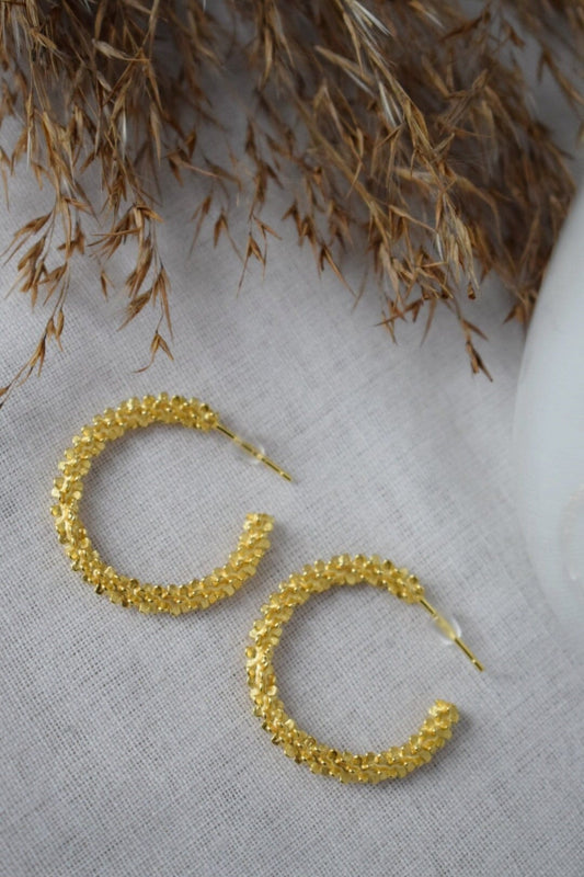 925 Sterling Silver Textured Hoop Earrings, Statement Golden Hoops, Half Modern Stud Earrings, C shape, Push Back, Perfect Gift for Her