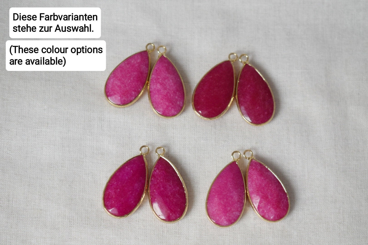 Teardrop pink jade stud earrings, Dangle drop earrings, Long gold plated gemstone earrings, Faceted stone pendant earrings, Jade jewelry