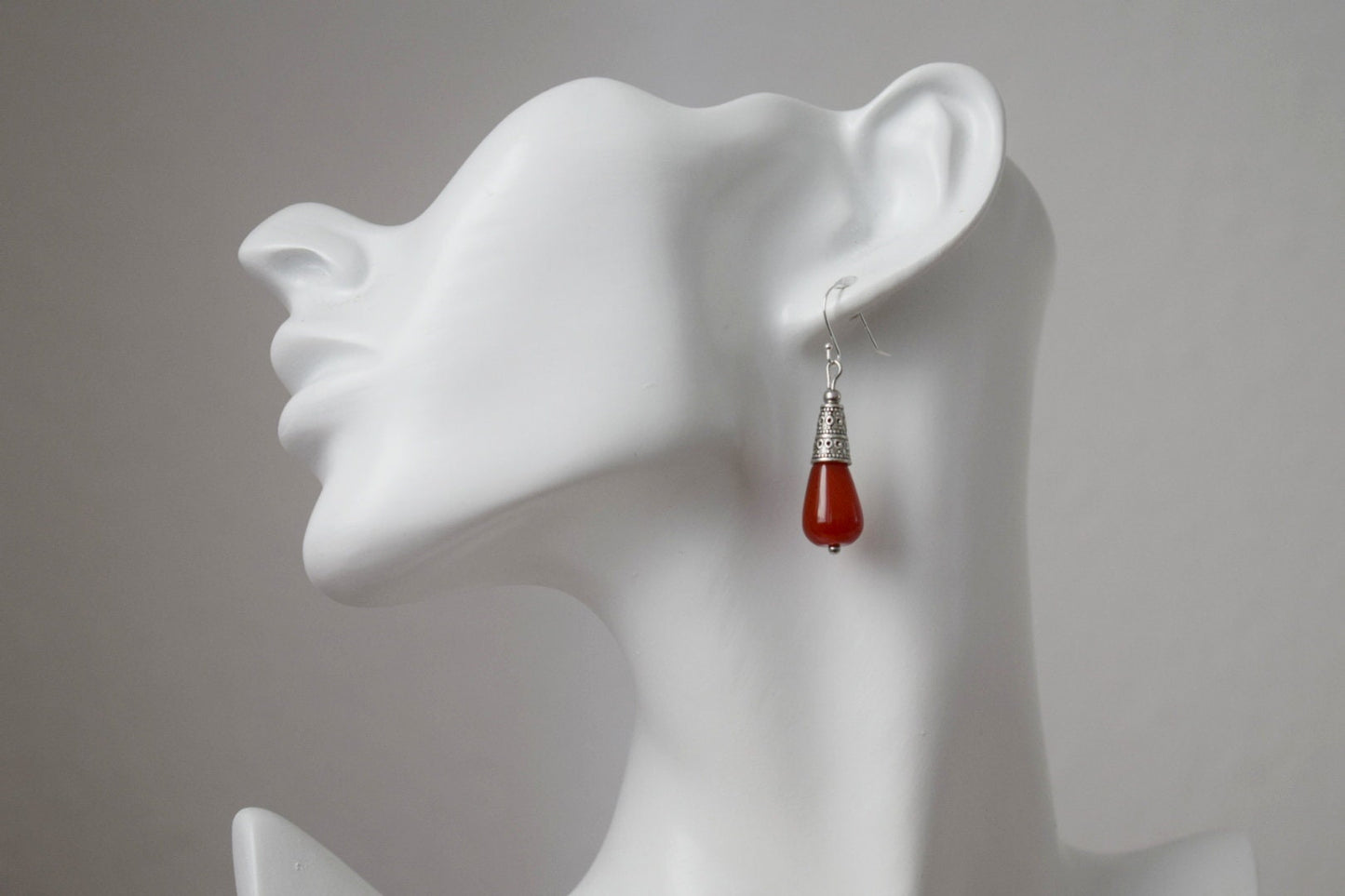 Karneol Tropfen Ohrringe, Rote Edelstein Ohrringe, Vintage Ohrhänger, Boho, Sterling Silber Ohrhaken, Schmuck Geschenk für Sie