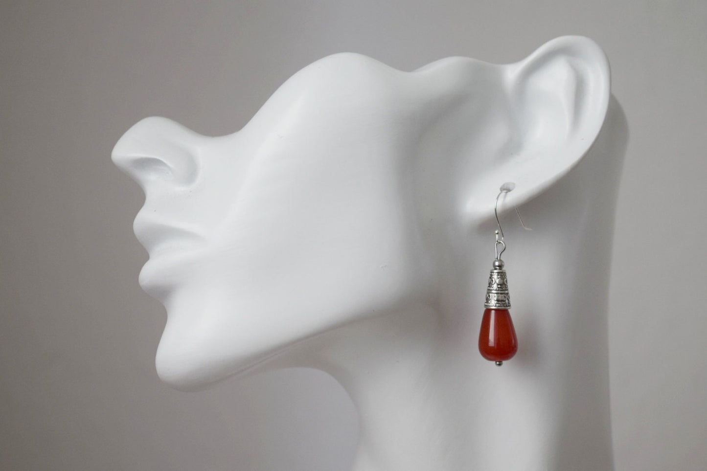 Karneol Tropfen Ohrringe, Rote Edelstein Ohrringe, Vintage Ohrhänger, Boho, Sterling Silber Ohrhaken, Schmuck Geschenk für Sie