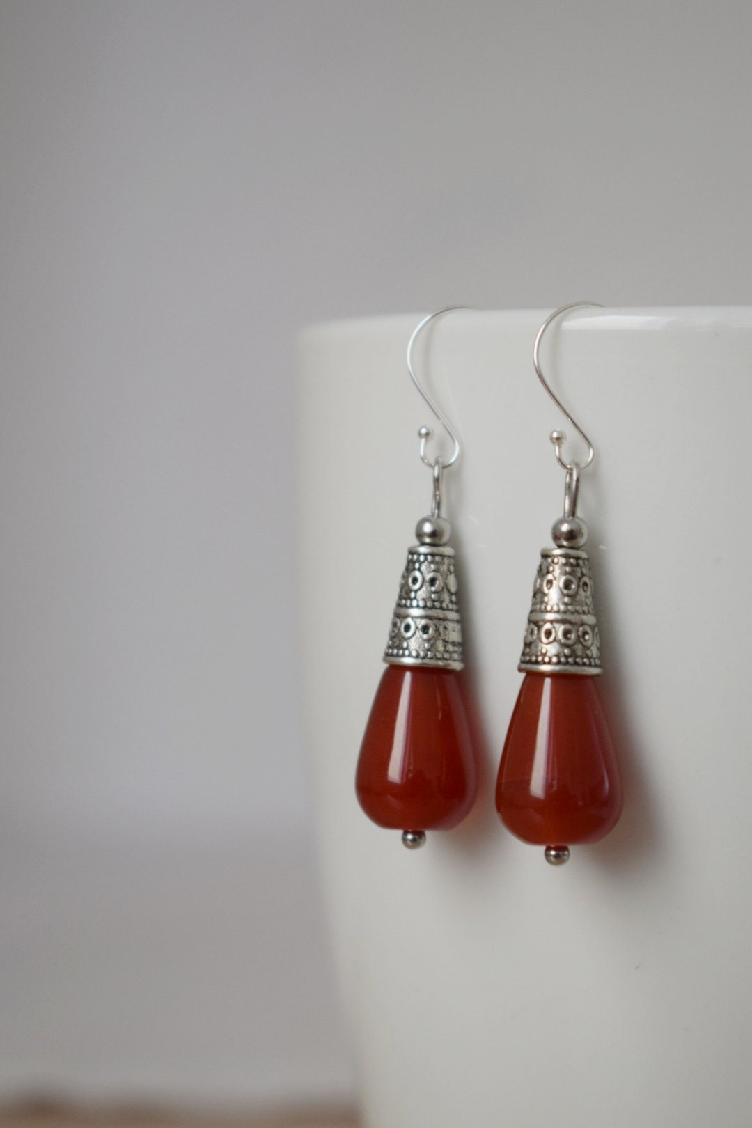 Karneol Tropfen Ohrringe, Rote Edelstein Ohrringe, Vintage Ohrhänger, Boho, Sterling Silber Ohrhaken, Schmuck Geschenk für Sie
