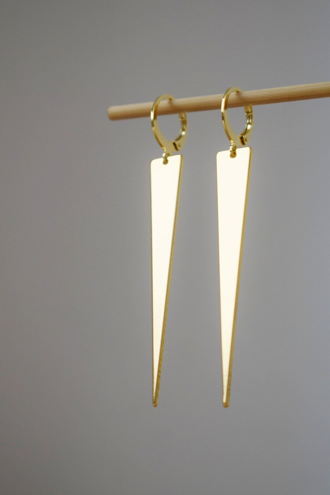 Triangle Dangle Earrings: 24k Gold Huggie Hoops, Geometric Stainless Steel