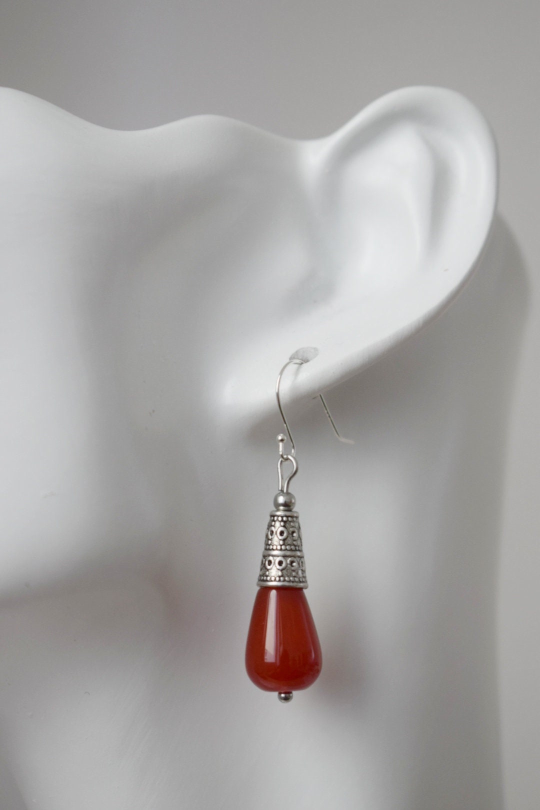 Karneol Tropfen Ohrringe, Rote Edelstein Ohrringe, Vintage Ohrhänger, Boho, Sterling Silber Ohrhaken, Schmuck Geschenk für Sie