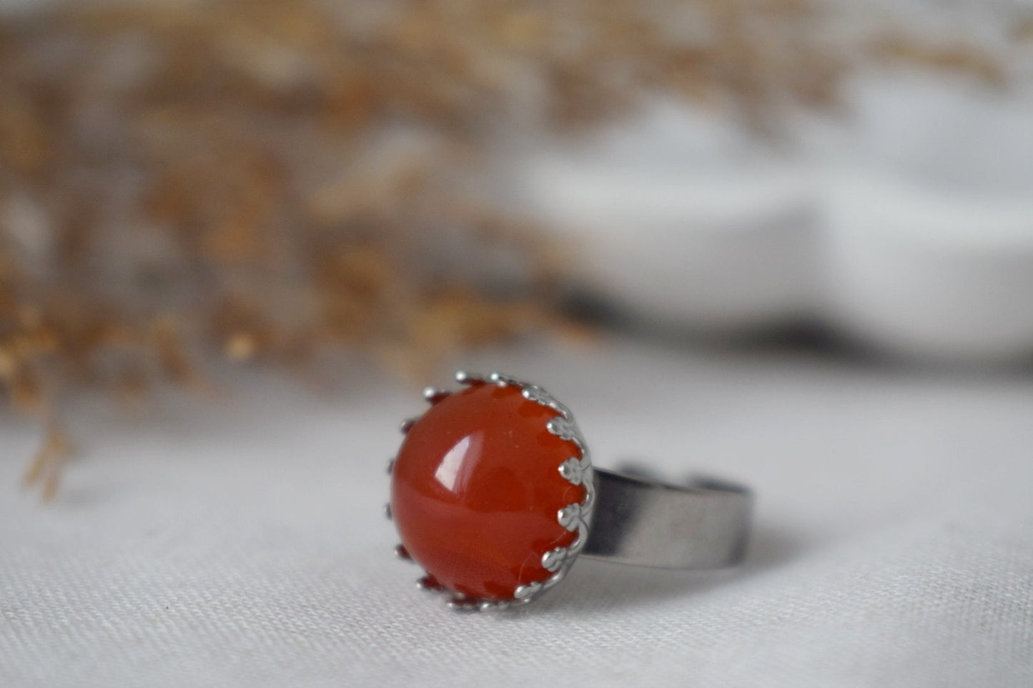 Roter Achat Ring, Edelstein Verstellbarer Ring, Roter Stein Ring, Alltäglicher runder Kristall Ring, Roter Achat Schmuck, Geburtstagsgeschenk für Sie