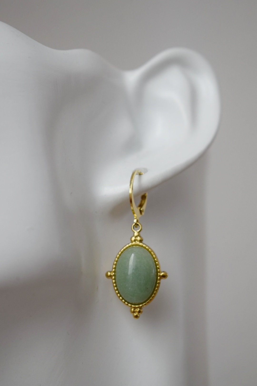 Aventurin-Ohrringe, ovale Ohrhänger, grüner Edelstein, 24 Karat vergoldete Edelstahl-Ohrringe, einzigartiger Aventurin-Schmuck