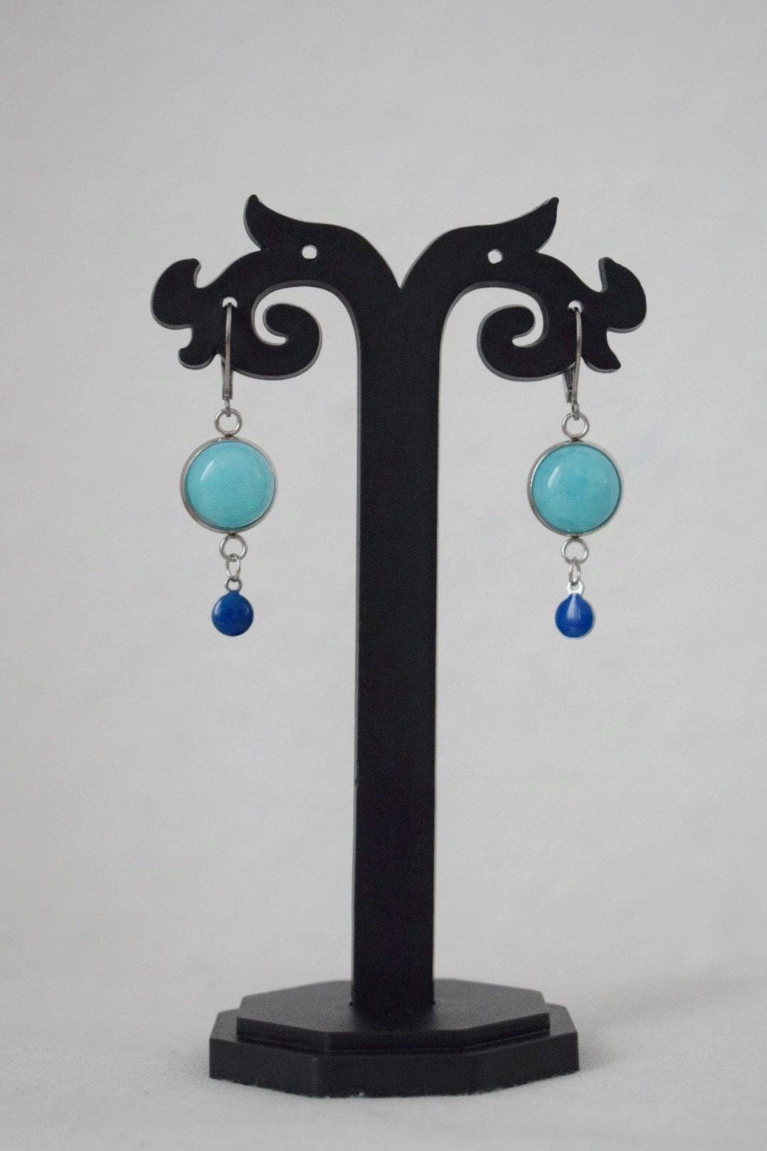 Türkise Jade Emaille Ohrringe, Boho Handgemachter Edelstein Schmuck, Einzigartiges Weihnachtsgeschenk für Sie, Türkis Stein Ohrringe