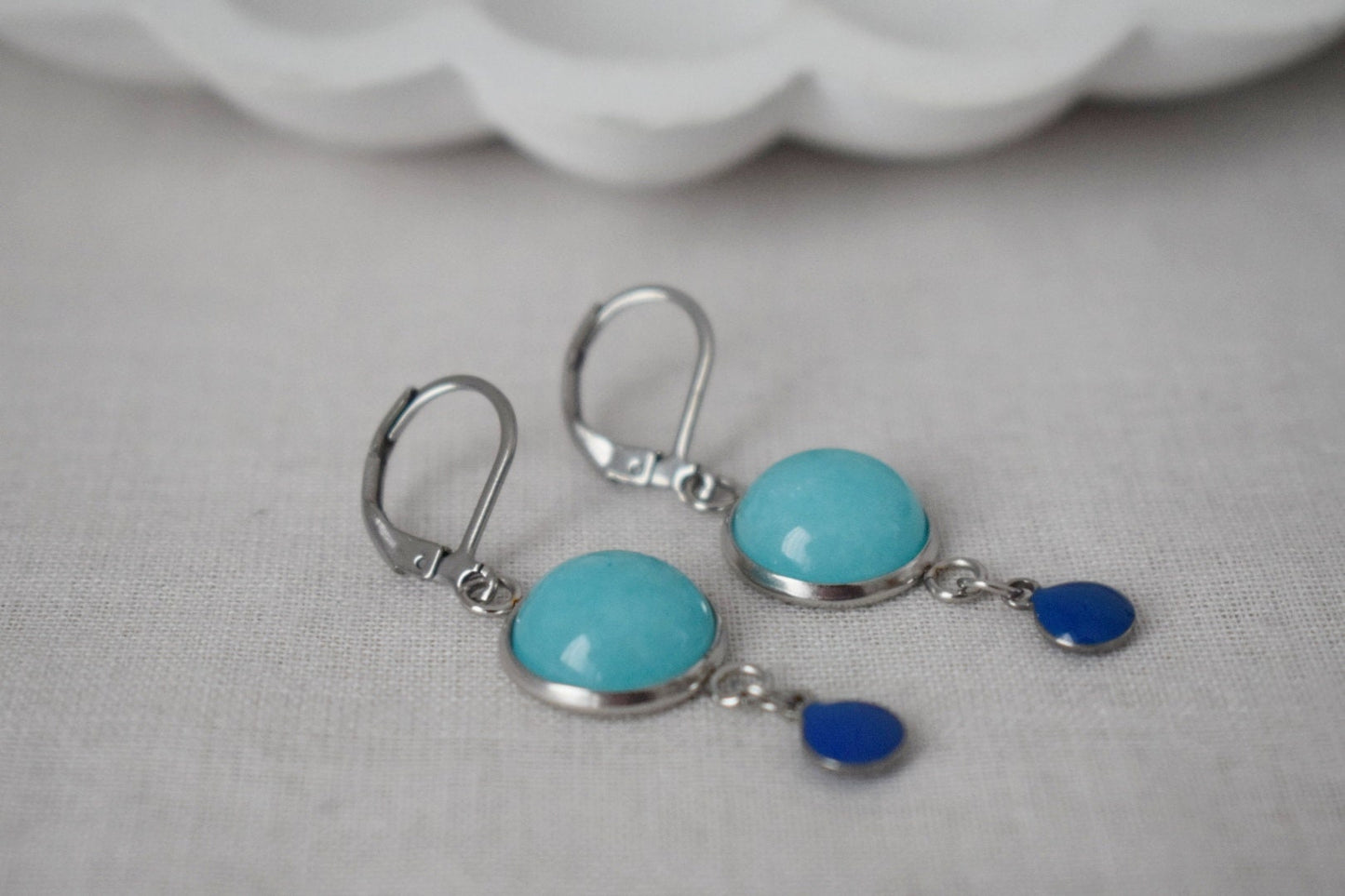 Türkise Jade Emaille Ohrringe, Boho Handgemachter Edelstein Schmuck, Einzigartiges Weihnachtsgeschenk für Sie, Türkis Stein Ohrringe