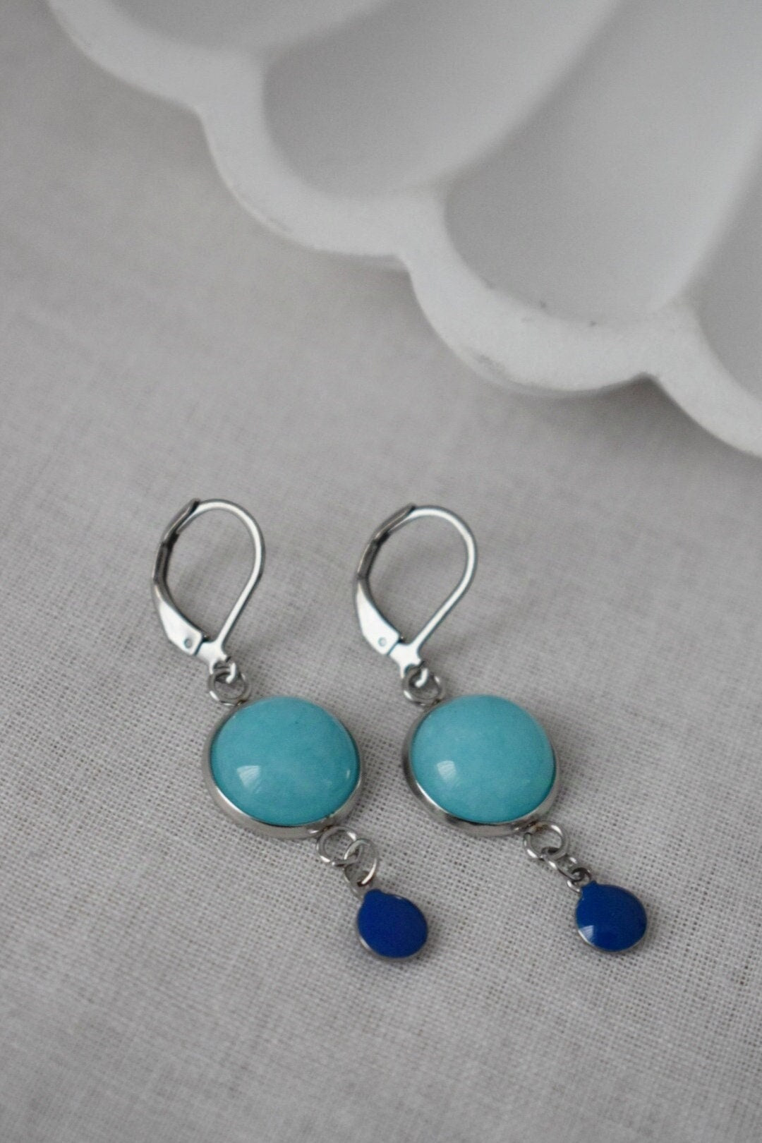 Türkise Jade Emaille Ohrringe, Boho Handgemachter Edelstein Schmuck, Einzigartiges Weihnachtsgeschenk für Sie, Türkis Stein Ohrringe