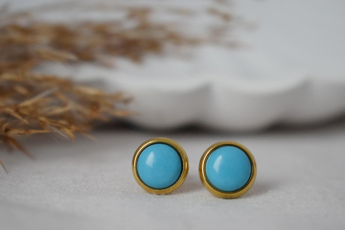 Türkise Ohrstecker, Kleine runde Edelstein Ohrringe, 8mm Push Back Post Ohrringe, Unisex Geschenk Schmuck, Bestes Weihnachtsschmuck Geschenk