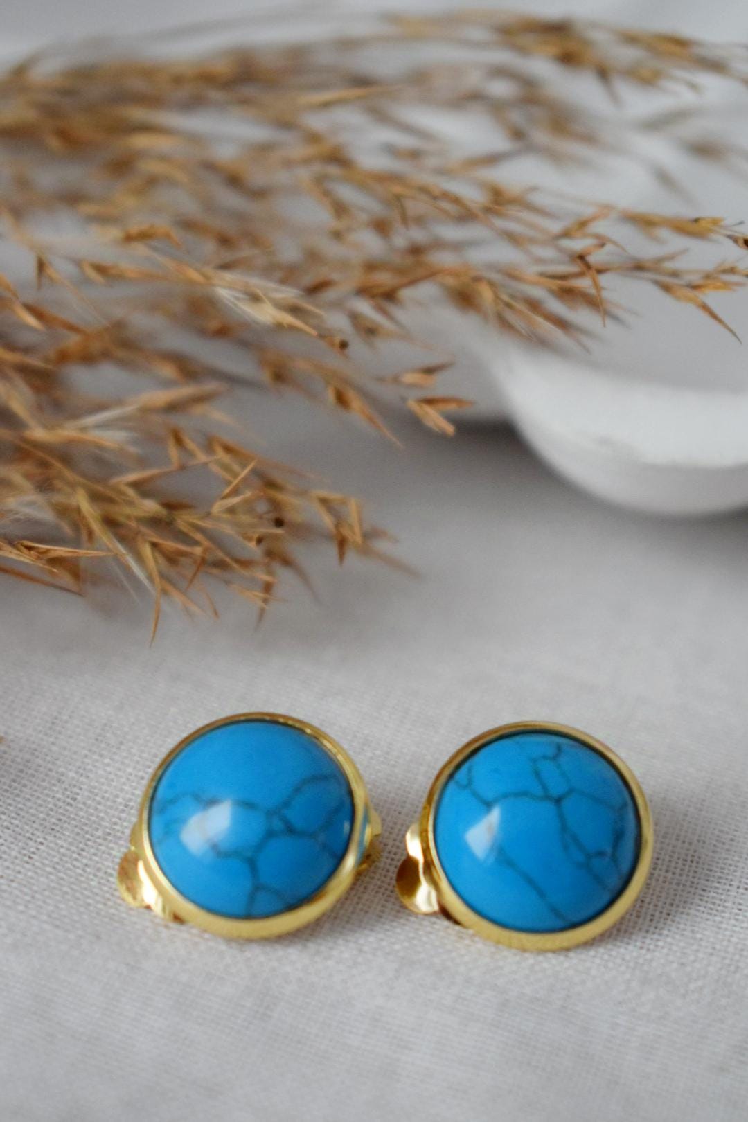 Turquoise clip on earrings, Blue ear clips, Lightweight non pierced earrings, No hole jewelry