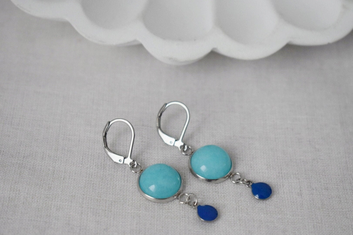 Türkise Jade Emaille Ohrringe, Boho Handgemachter Edelstein Schmuck, Einzigartiges Weihnachtsgeschenk für Sie, Türkis Stein Ohrringe