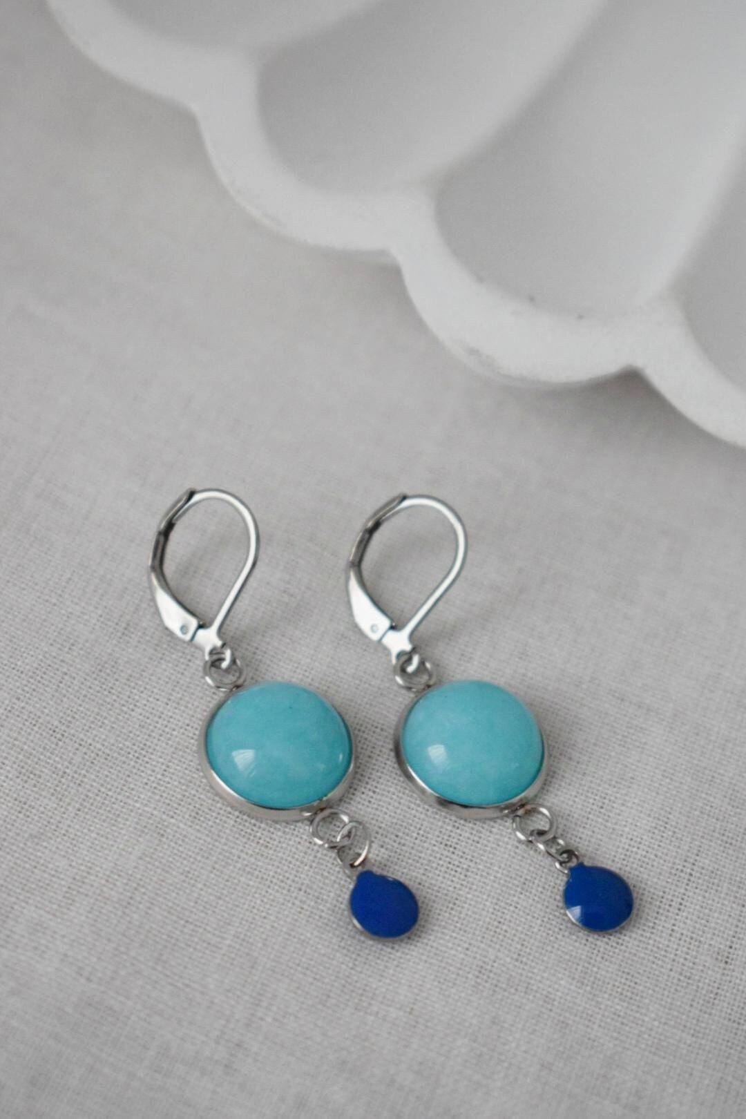 Türkise Jade Emaille Ohrringe, Boho Handgemachter Edelstein Schmuck, Einzigartiges Weihnachtsgeschenk für Sie, Türkis Stein Ohrringe