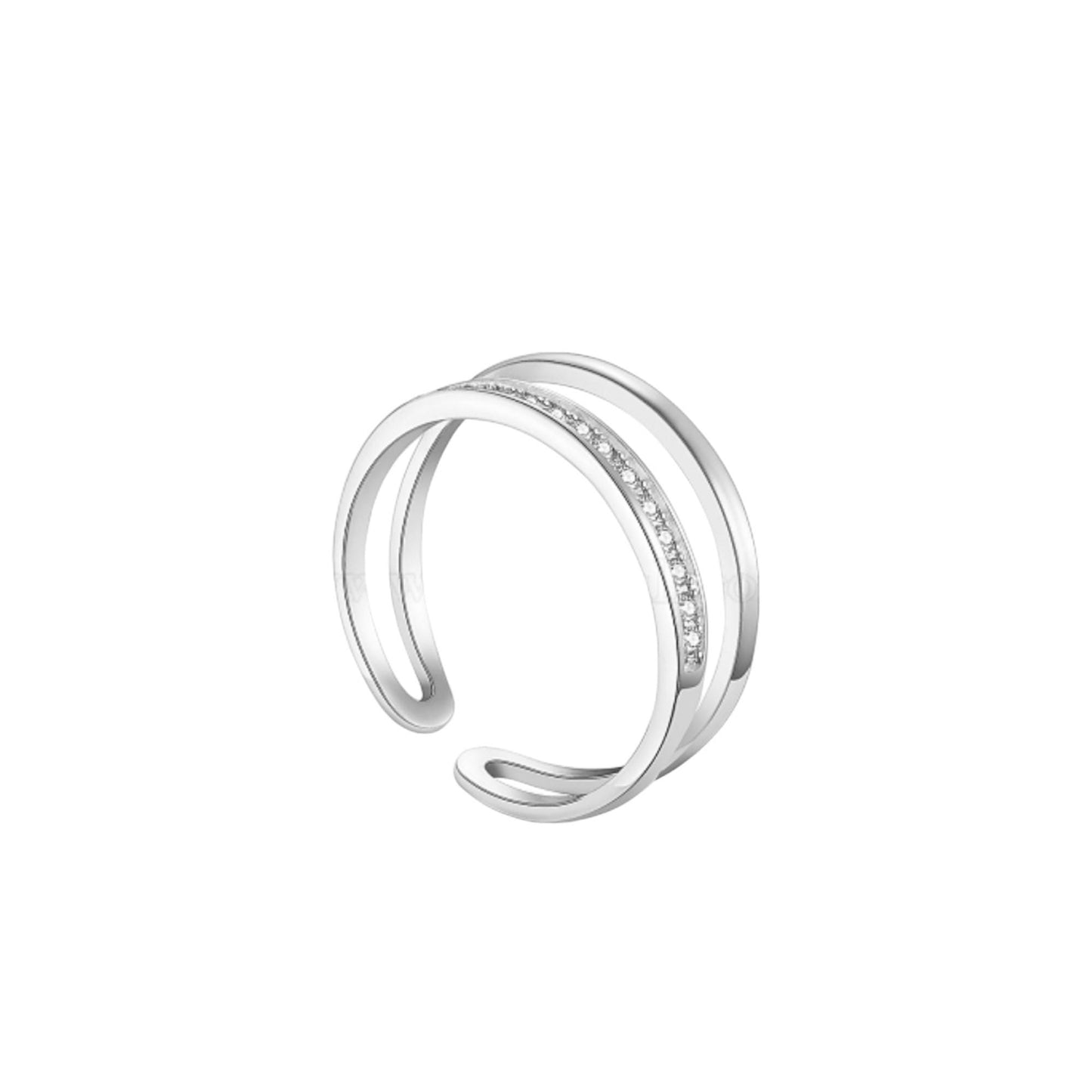 925 Sterling Silber Doppelbandring mit Zirkonia, Stapelring, Silberschmuck, offener Ring, Muttertagsgeschenk, Einzigartiges Ringgeschenk