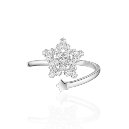 Sternring Sterling Silber, Funkelnder Zirkonia Ring, verstellbarer offener Ring, Einzigartiger Silberring für Frauen, handgemachtes Muttertagsgeschenk