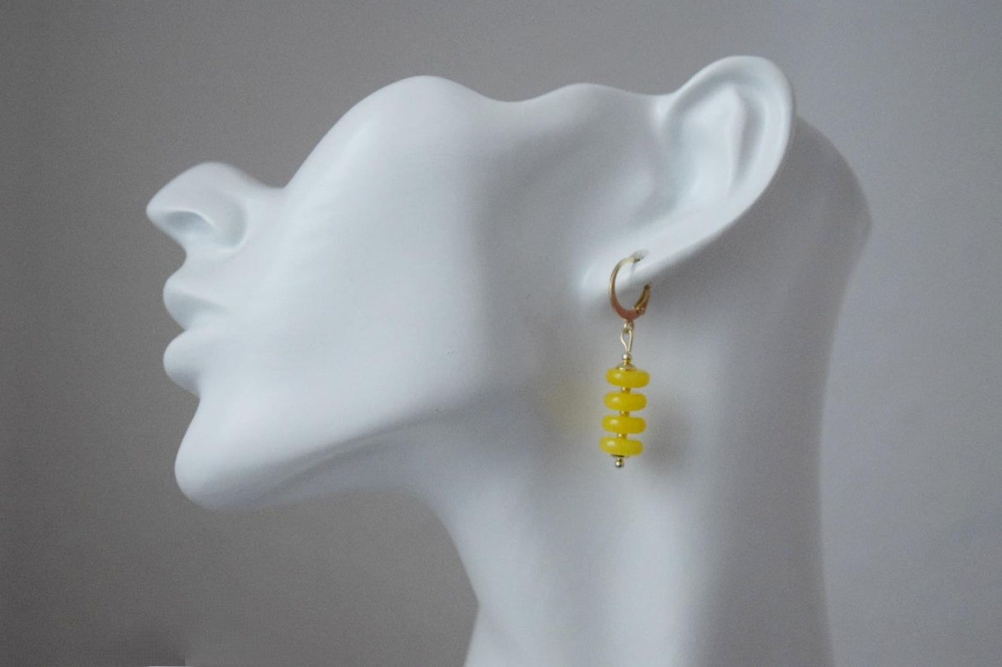 Yellow jade earrings, Hoop earrings gemstone, Huggie earrings, Yellow beaded earrings, Hanging earrings, Handmade jewelry, Gift for her