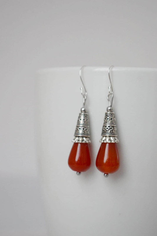 Karneol Tropfen Ohrringe, Boho Rote Edelstein Ohrringe, Vintage Ohrhänger und Tropfen Ohrringe, Sterling Silber Ohrhaken, Schmuck Geschenk Sie