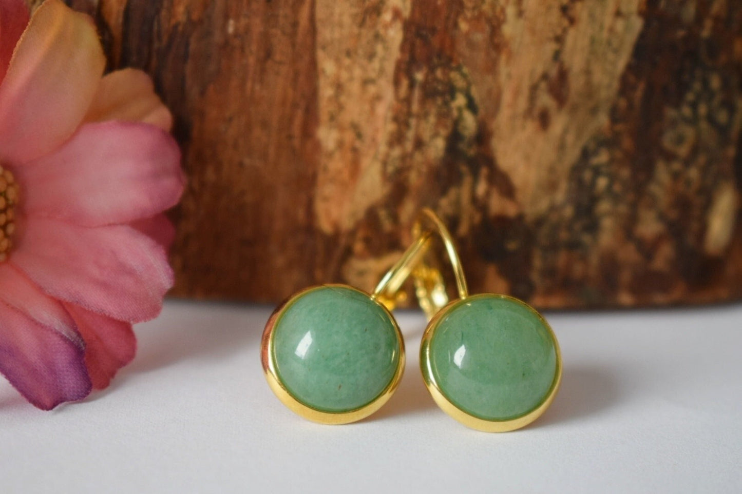 Aventurin-Ohrringe, Grüne Edelstein-Ohrringe, Goldener Schmuck mit Geburtssteinen, Bestes Weihnachtsgeschenk für Sie