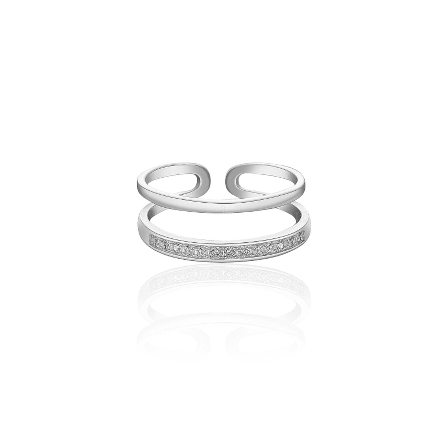 925 Sterling Silber Doppelbandring mit Zirkonia, Stapelring, Silberschmuck, offener Ring, Muttertagsgeschenk, Einzigartiges Ringgeschenk