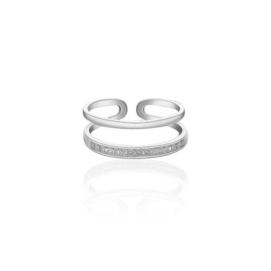 925 Sterling Silber Doppelbandring mit Zirkonia, Stapelring, Silberschmuck, offener Ring, Muttertagsgeschenk, Einzigartiges Ringgeschenk