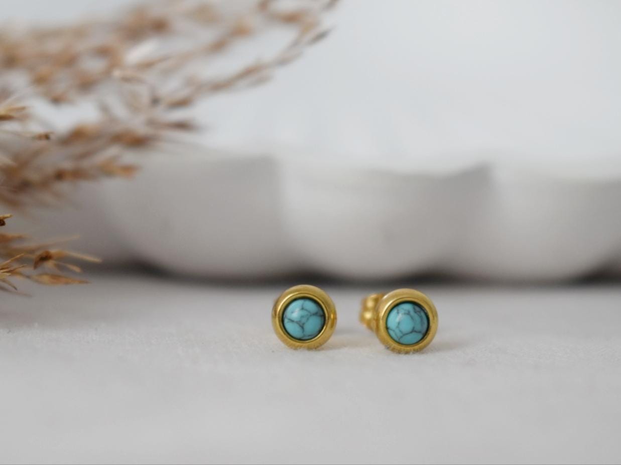 Mini türkise Ohrstecker, 4mm Ohrstecker, Edelstein Ohrstecker, Unisex Ohrstecker, Minimalistischer Schmuck, Muttertagsgeschenk