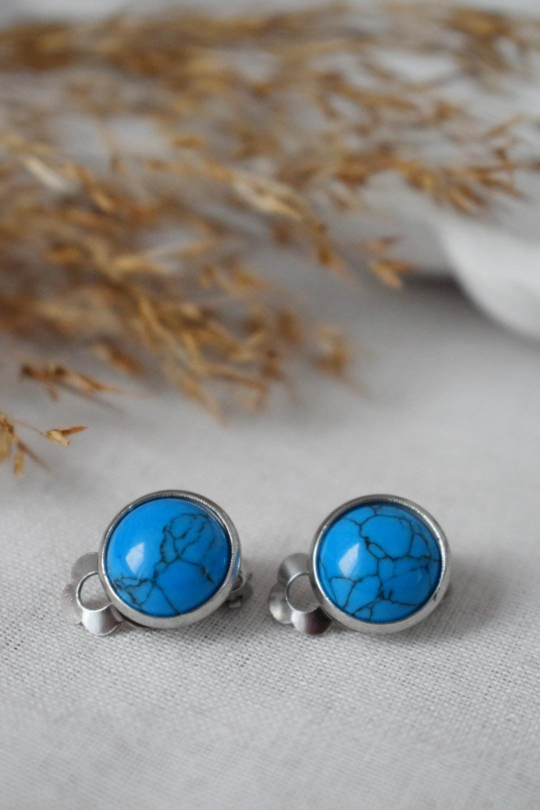 Ohrclips türkis, Ohrclips mit blauen Edelsteinen, Ohrringe ohne Loch, Chirurgenstahl, Ohrringe ohne Ohrloch, Schmuckgeschenk