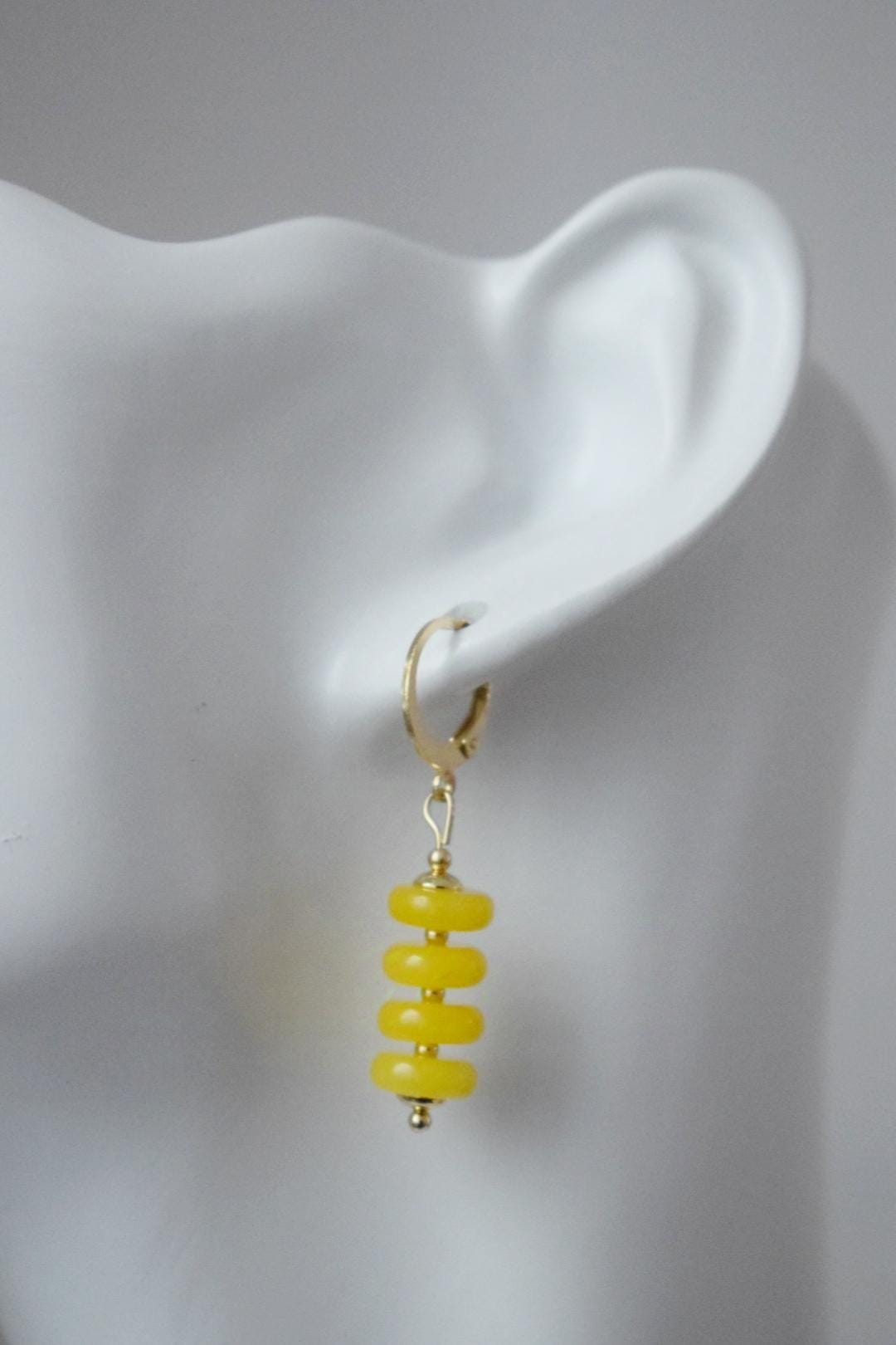 Yellow jade earrings, Hoop earrings gemstone, Huggie earrings, Yellow beaded earrings, Hanging earrings, Handmade jewelry, Gift for her