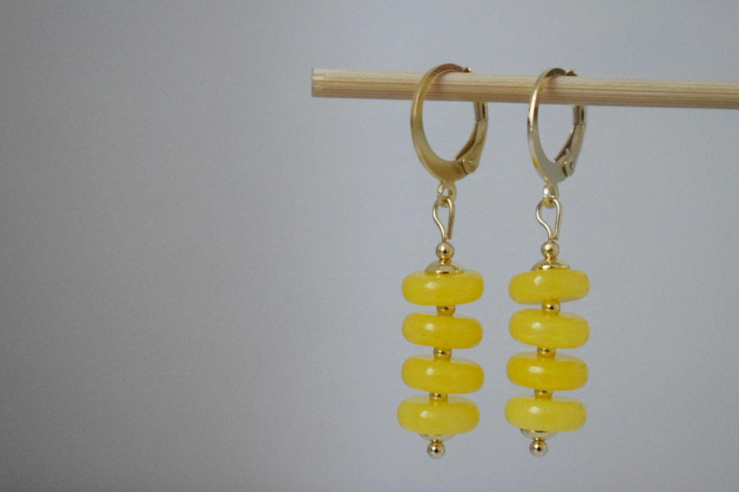 Yellow jade earrings, Hoop earrings gemstone, Huggie earrings, Yellow beaded earrings, Hanging earrings, Handmade jewelry, Gift for her