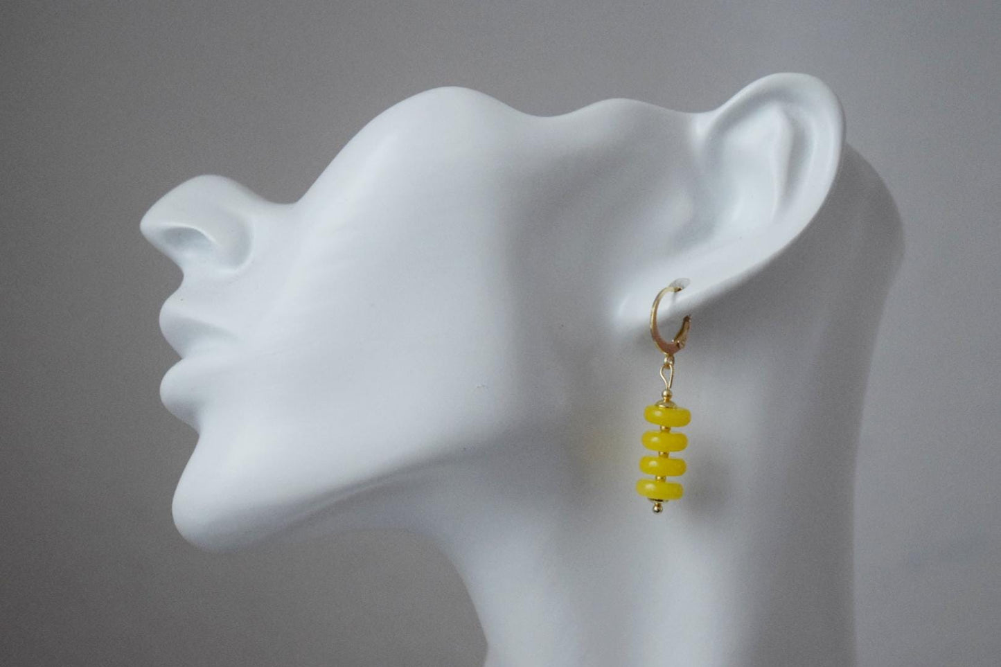 Yellow jade earrings, Hoop earrings gemstone, Huggie earrings, Yellow beaded earrings, Hanging earrings, Handmade jewelry, Gift for her
