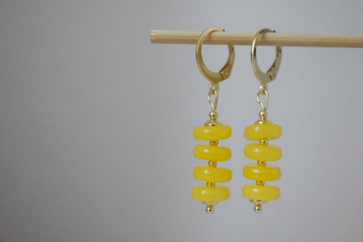 Yellow jade earrings, Hoop earrings gemstone, Huggie earrings, Yellow beaded earrings, Hanging earrings, Handmade jewelry, Gift for her