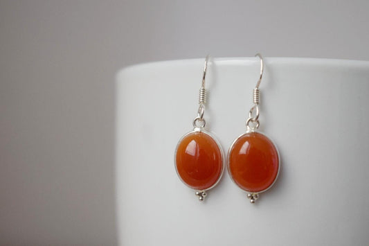 Carnelian earrings sterling silver, Gemstone, Small oval dangle earrings, Ornament earrings, 925 silver handmade jewelry, Unique gift