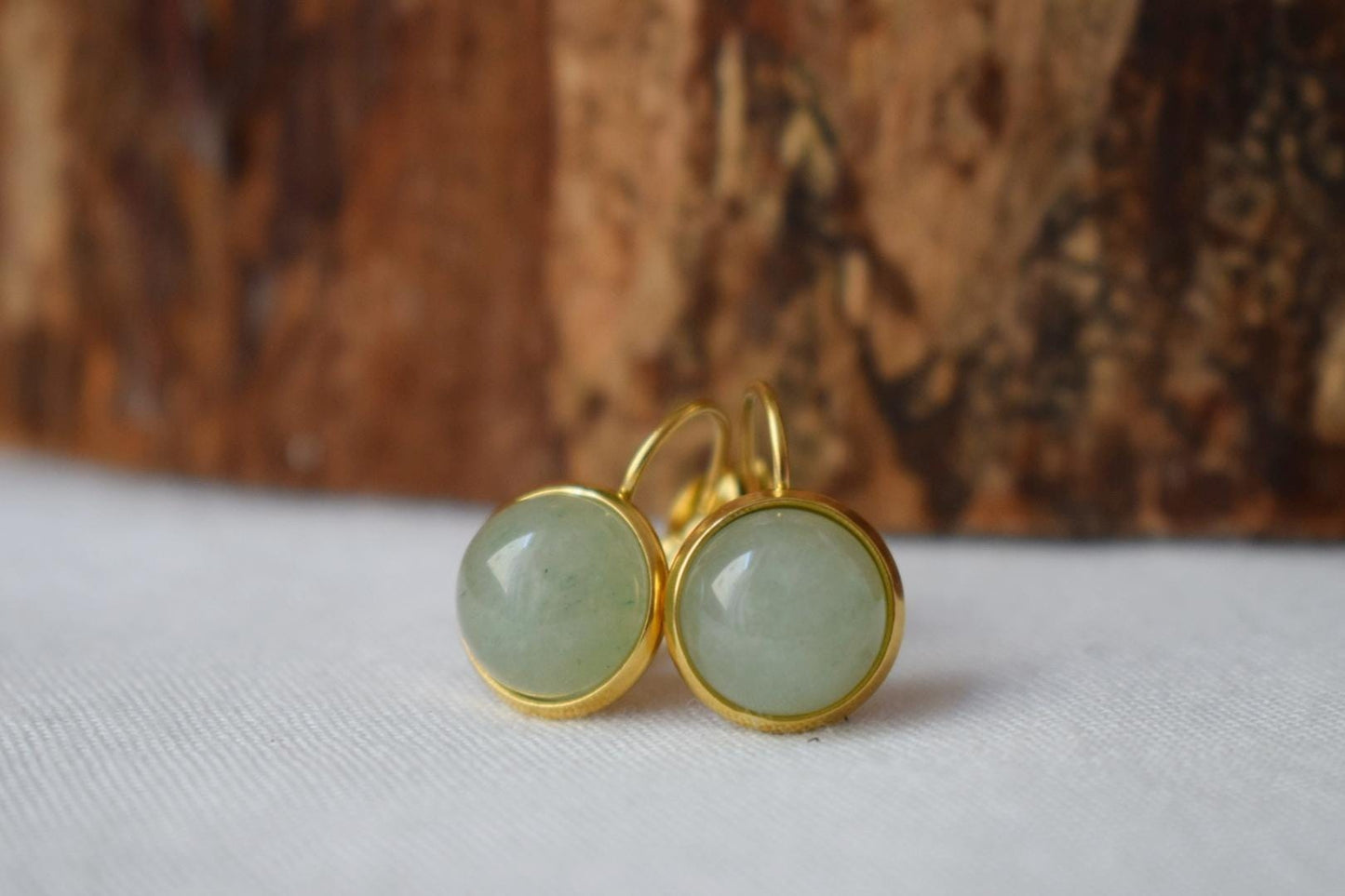 Kleine Aventurin-Ohrringe baumeln gold, Edelstein grün, minimalistisch, Hebelverschluss, Naturstein, Geburtsstein, Schmuckgeschenk für Sie