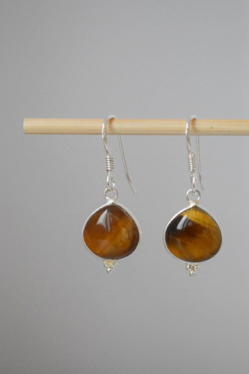 Tigerauge Sterling Silber Ohrringe, Tropfen Edelstein Ohrringe, Tigerauge Naturstein, Einzigartiger Schmuck, Bestes Weihnachtsgeschenk für Sie